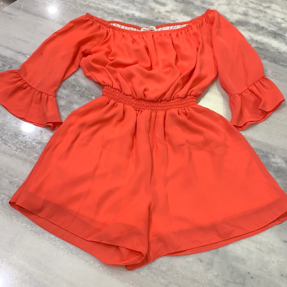 Carole Christian Orange Off Shoulder Romper Shorts